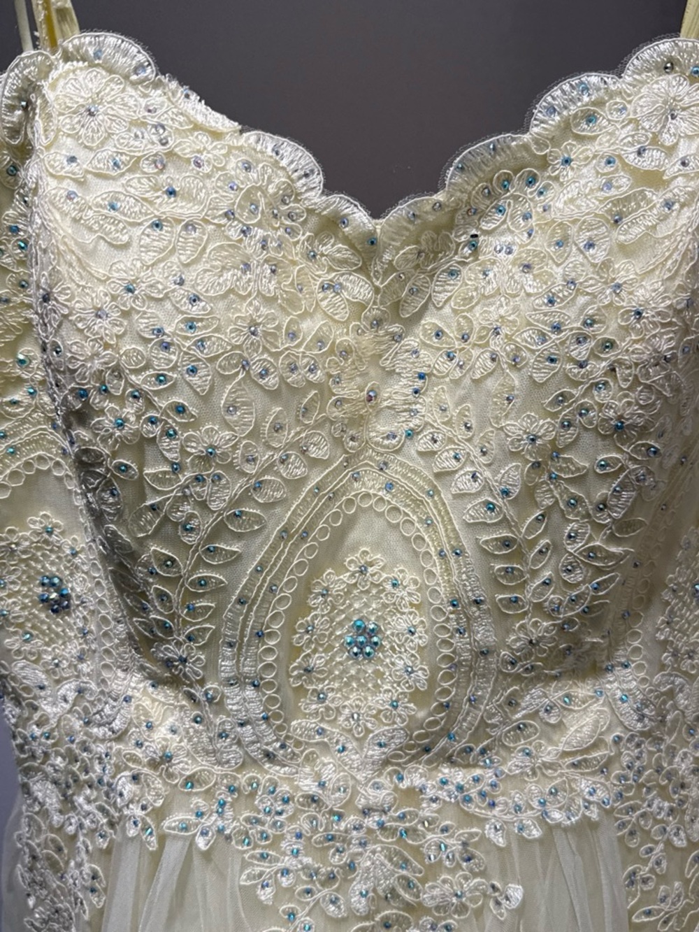 Juniors' Strapless Embellished Ballgown - Pale Yellow - Picture 4 of 5